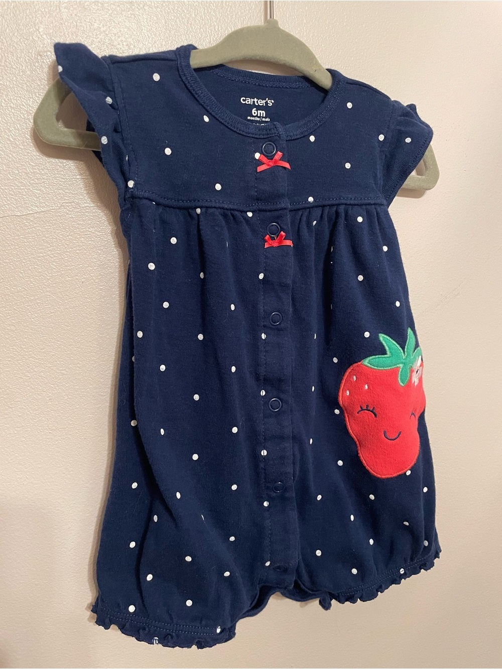 Carter's Navy Blue Polka Dot Strawberry Romper
